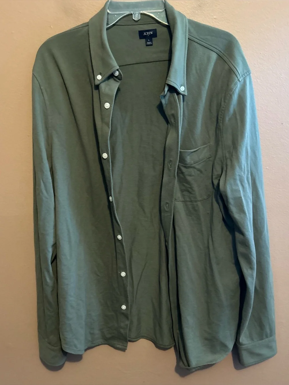J. Crew Sycamore Green Flex Piqué Button Shirt Men’s Size Large
